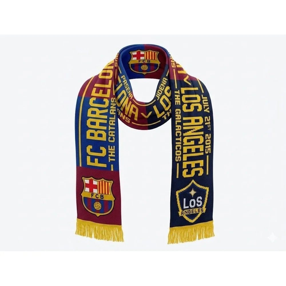 NWT FC Barcelona Los Angeles LA Galaxy Tour 2015 Soccer Pasadena Futbol Scarf